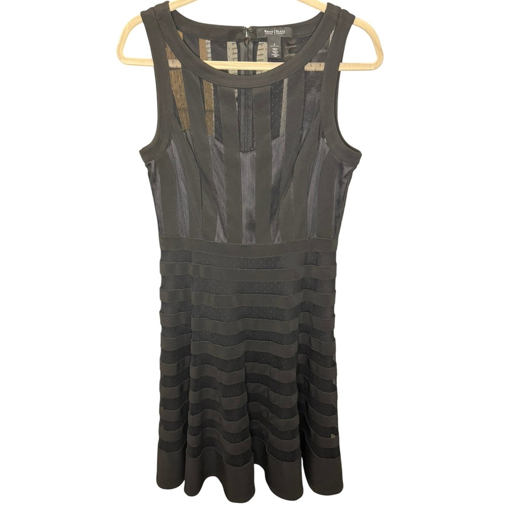 White House Black Market Dress Women 8 Black Mesh Tiered Fit Flare Cocktail